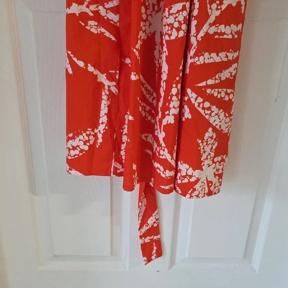 DKNY Darker Orange and White Midi Dress With Tie Lightweight 3 Button New - Picture 7 of 14